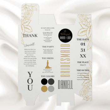 Gold Floral Bridesmaid Details Wine Gift Box by EverAfterDesignCo at Zazzle