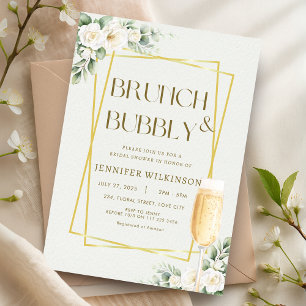 Gold Floral Brunch & Bubbly Bridal Shower Invitation