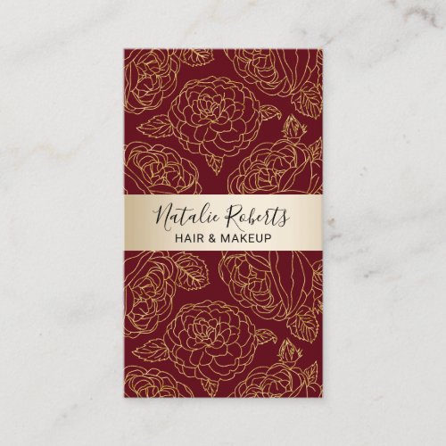 Gold Floral Burgundy Hair Stylist Makeup Artist Appointment Card