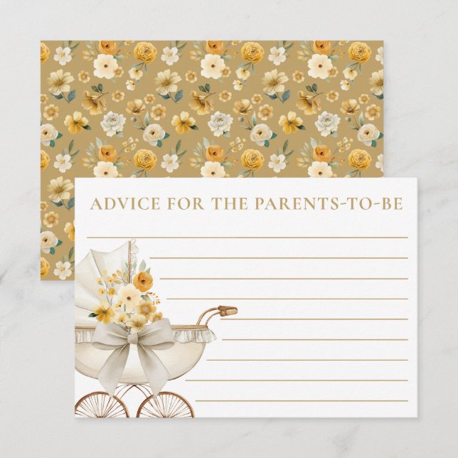Gold Floral Carriage Baby Shower Advice Card (Front/Back)
