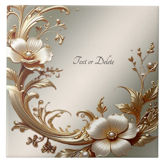Gold Floral Ceramic Tile (Front)