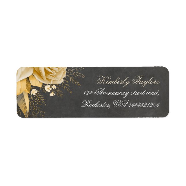 Gold Floral Chalkboard Vintage Wedding Label (Front)