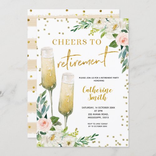 Gold Floral Cheers to Retirement invitation