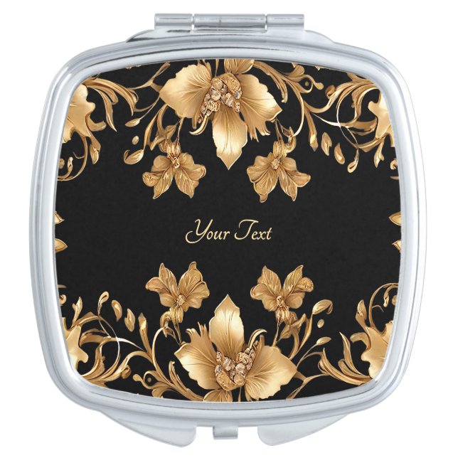 Gold Floral Compact Mirror (Front)