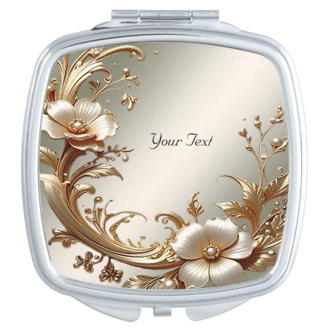 Gold Floral Compact Mirror (Front)