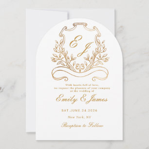 gold Floral Crest Victorian wedding invitation