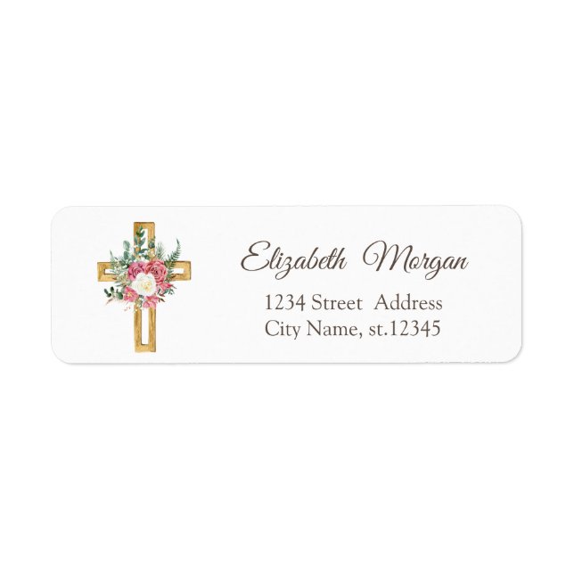 Gold Floral Cross First Holy Communion  Label (Front)