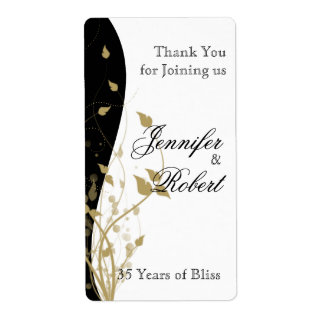Gold Floral Curved Anniversary Wine Label