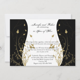 Gold Floral Curved Wedding Anniversary Invitation