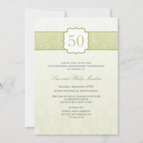 Gold Floral Damask 50th Wedding Anniversary Invite