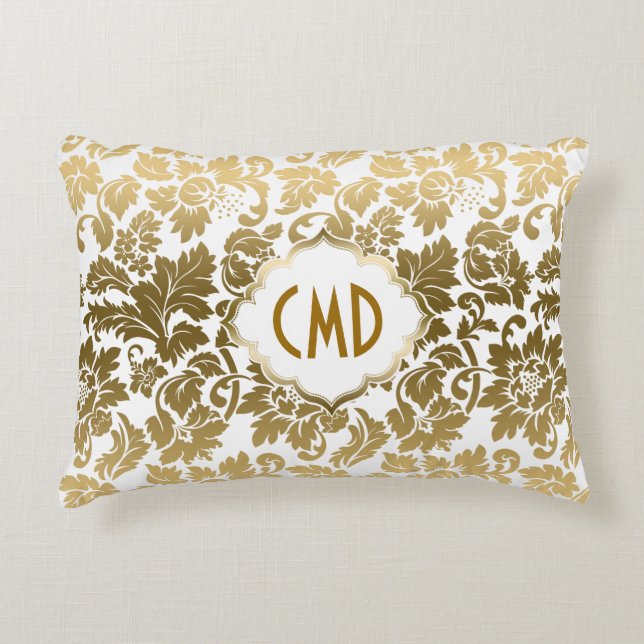 Gold Floral Damask Decorative Pillow (Front)