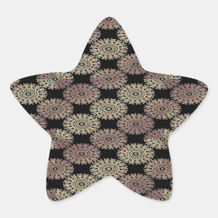 Gold floral damask on black star sticker