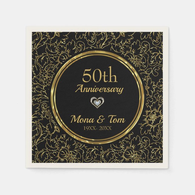 Gold Floral Damask Pattern Napkins (Front)