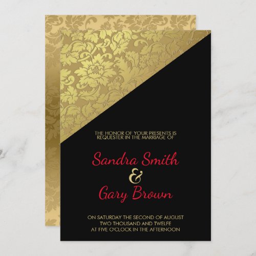 Gold Floral Damask Texture Wedding Invitation