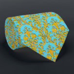 Gold Floral Damask Turquoise Wedding Neck Tie<br><div class="desc">A gold and turquoise wedding neck tie featuring a gold floral damask pattern on a solid turquoise background.</div>