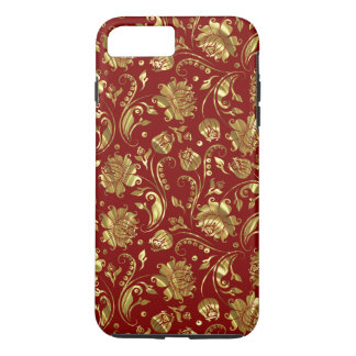 Gold Floral Damasks Burgundy Background iPhone 8 Plus/7 Plus Case