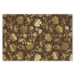 Gold Floral Damasks &amp; Custom Brown Background Tissue Paper