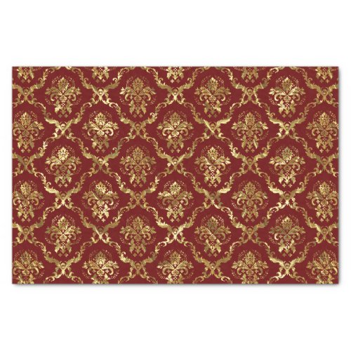 Gold Floral Damasks  Custom Dark_Red Background Tissue Paper