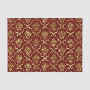 Gold Floral Damasks & Custom Dark_Red Background Tissue Paper