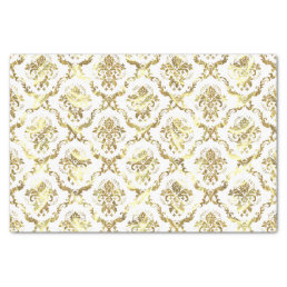Gold Floral Damasks &amp; Custom White Background Tissue Paper