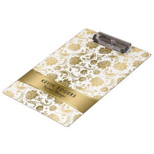 Gold Floral Damasks Pattern Stripes Accent Clipboard