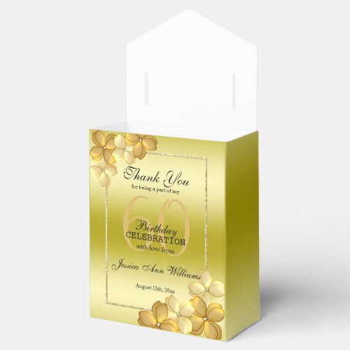 Gold Floral Decoration  Glitter 60th Birthday  Favor Boxes