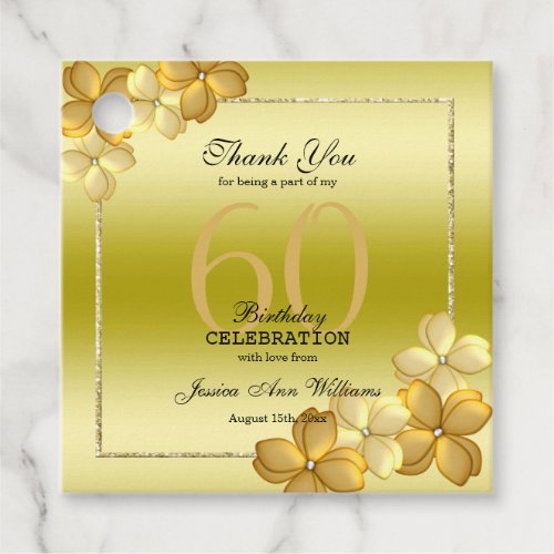 Gold Floral Decoration  Glitter 60th Birthday    Favor Tags