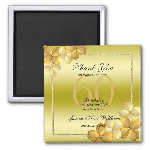Gold Floral Decoration  Glitter 60th Birthday     Magnet