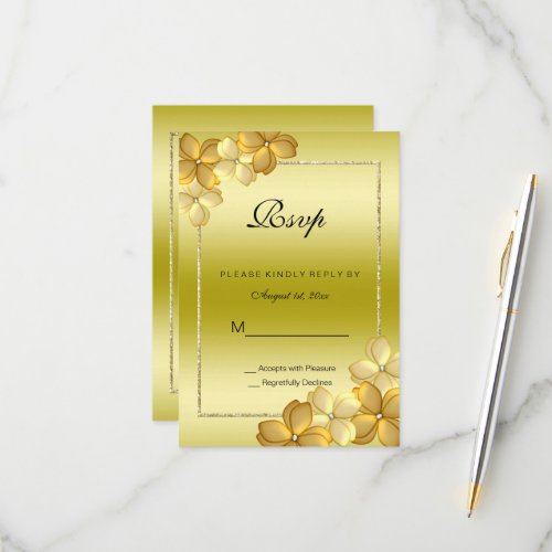 Gold Floral Decoration  Glitter 60th Birthday  RS RSVP Card