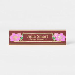 Gold Floral design with frame Desk Name Plate