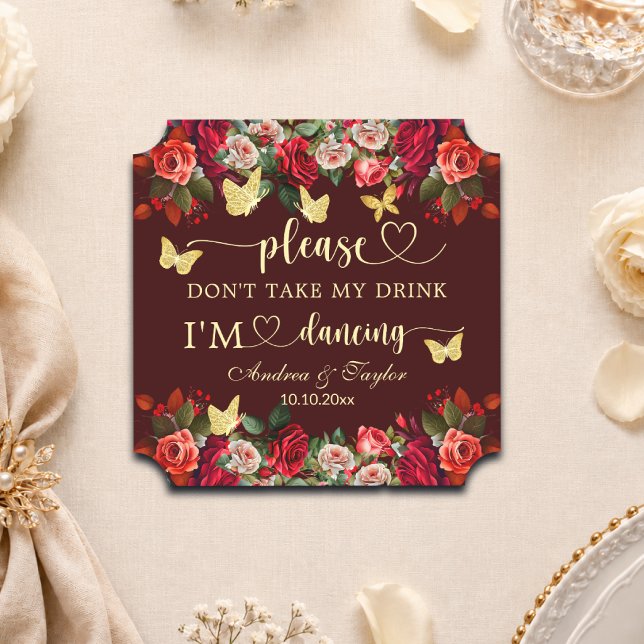 Gold Floral Don't Take My Drink Wedding Paper Coaster (Creator Uploaded)