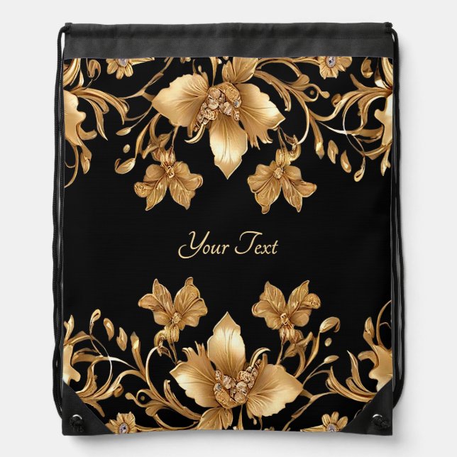 Gold Floral Drawstring Backpack (Front)