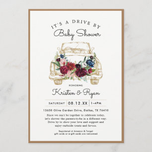 Gold Floral Drive Through Baby Shower Invitation