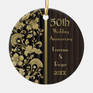 Gold Floral Elegance 50th Wedding Anniversary Ceramic Ornament