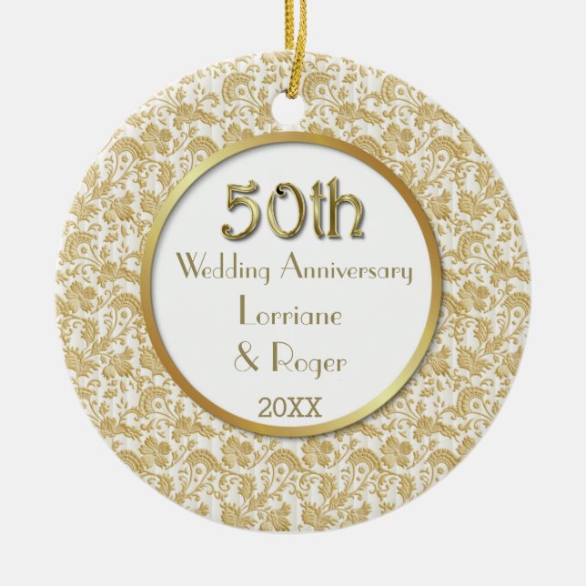 Gold Floral Elegance 50th Wedding Anniversary Ceramic Ornament (Front)