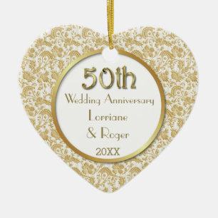 Gold Floral Elegance 50th Wedding Anniversary Ceramic Ornament