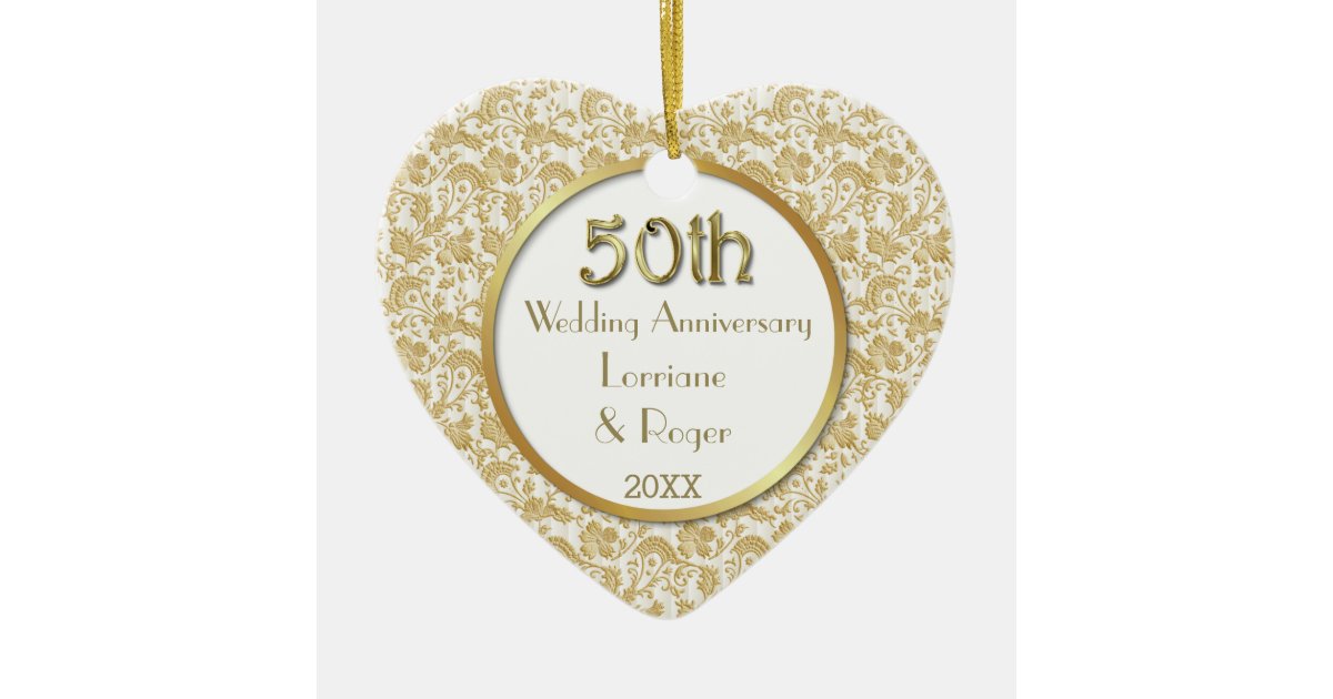 Gold Floral Elegance 50th Wedding Anniversary Ceramic Ornament | Zazzle