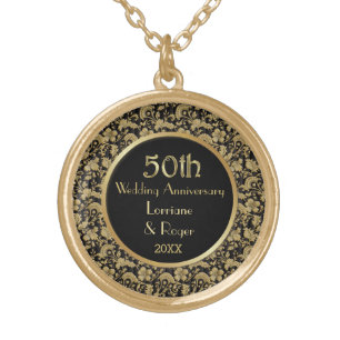 Gold Floral Elegance 50th Wedding Anniversary Gold Plated Necklace