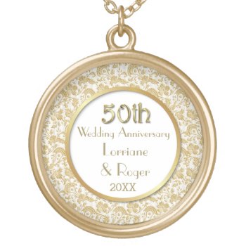 Gold Floral Elegance 50th Wedding Anniversary Gold Plated Necklace by SpiceTree_Weddings at Zazzle