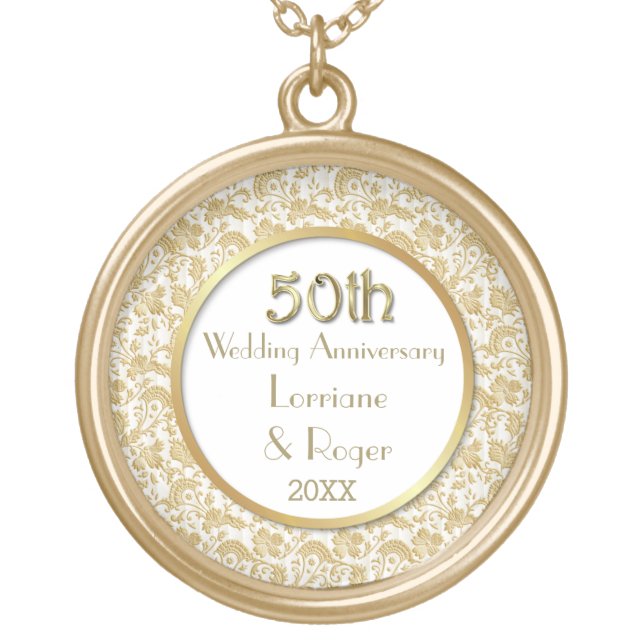Gold Floral Elegance 50th Wedding Anniversary Gold Plated Necklace (Front)