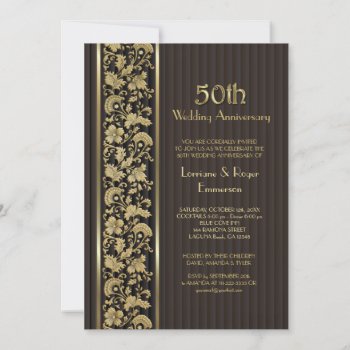Gold Floral Elegance 50th Wedding Anniversary Invitation by SpiceTree_Weddings at Zazzle