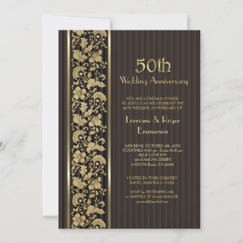 Gold Floral Elegance 50th Wedding Anniversary Invitation