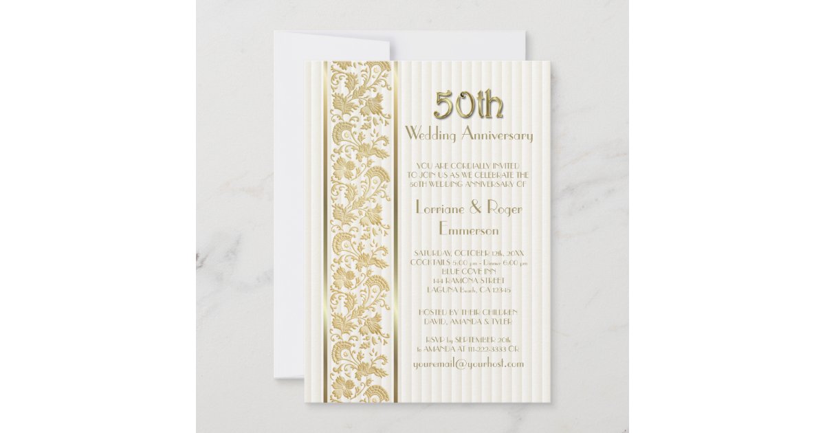 Gold Floral Elegance 50th Wedding Anniversary Invitation | Zazzle