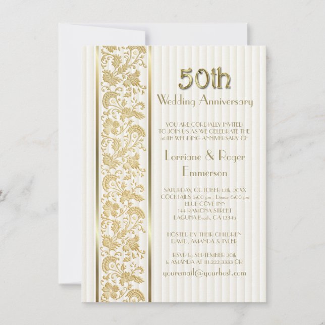 Gold Floral Elegance 50th Wedding Anniversary Invitation (Front)