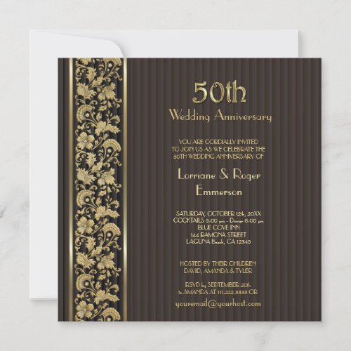 Gold Floral Elegance 50th Wedding Anniversary Invitation