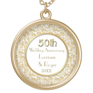 Gold Floral Elegance 50th Wedding Anniversary Plated Necklace
