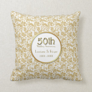 Gold Floral Elegance 50th Wedding Anniversary Throw Pillow