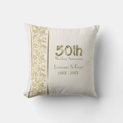 Gold Floral Elegance 50th Wedding Anniversary Throw Pillow