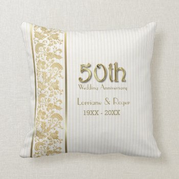 Gold Floral Elegance 50th Wedding Anniversary Throw Pillow by SpiceTree_Weddings at Zazzle