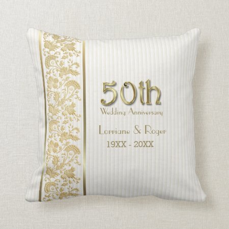 Gold Floral Elegance 50th Wedding Anniversary Throw Pillow
